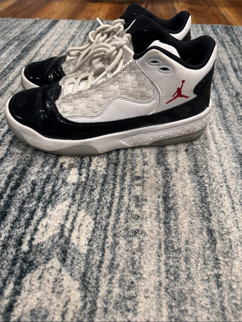Jordan Kids White and Black Basketball Shoes with Red Jumpman Accent